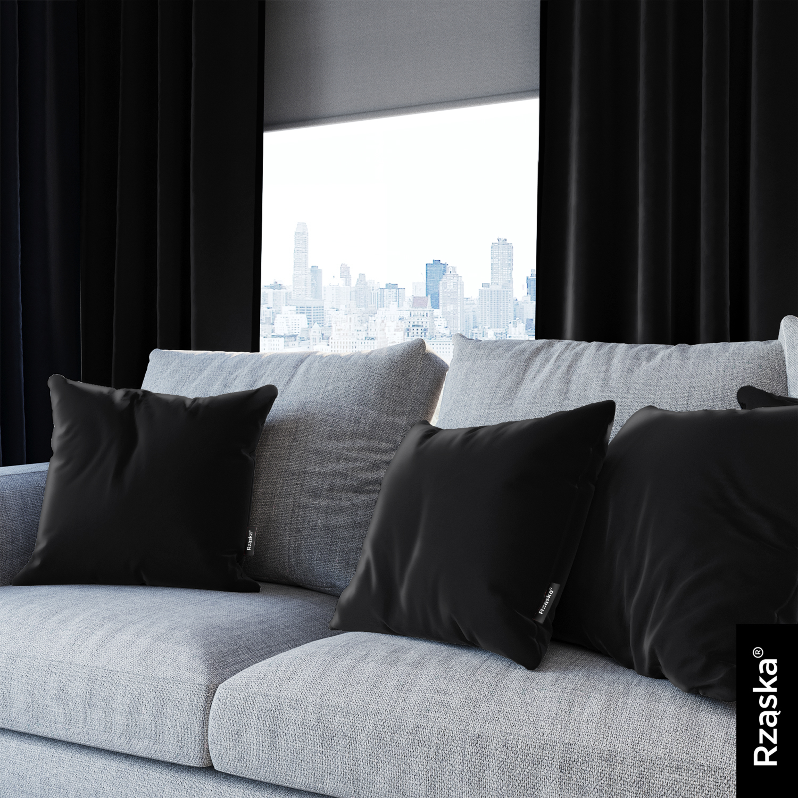 Dekoracyjne poszewki na poduszki Rząska® w rozmiarze 40x40 cm, przytulne i miękkie z kolekcji Millenium Velvet w kolorze Black Swan, czarnym.