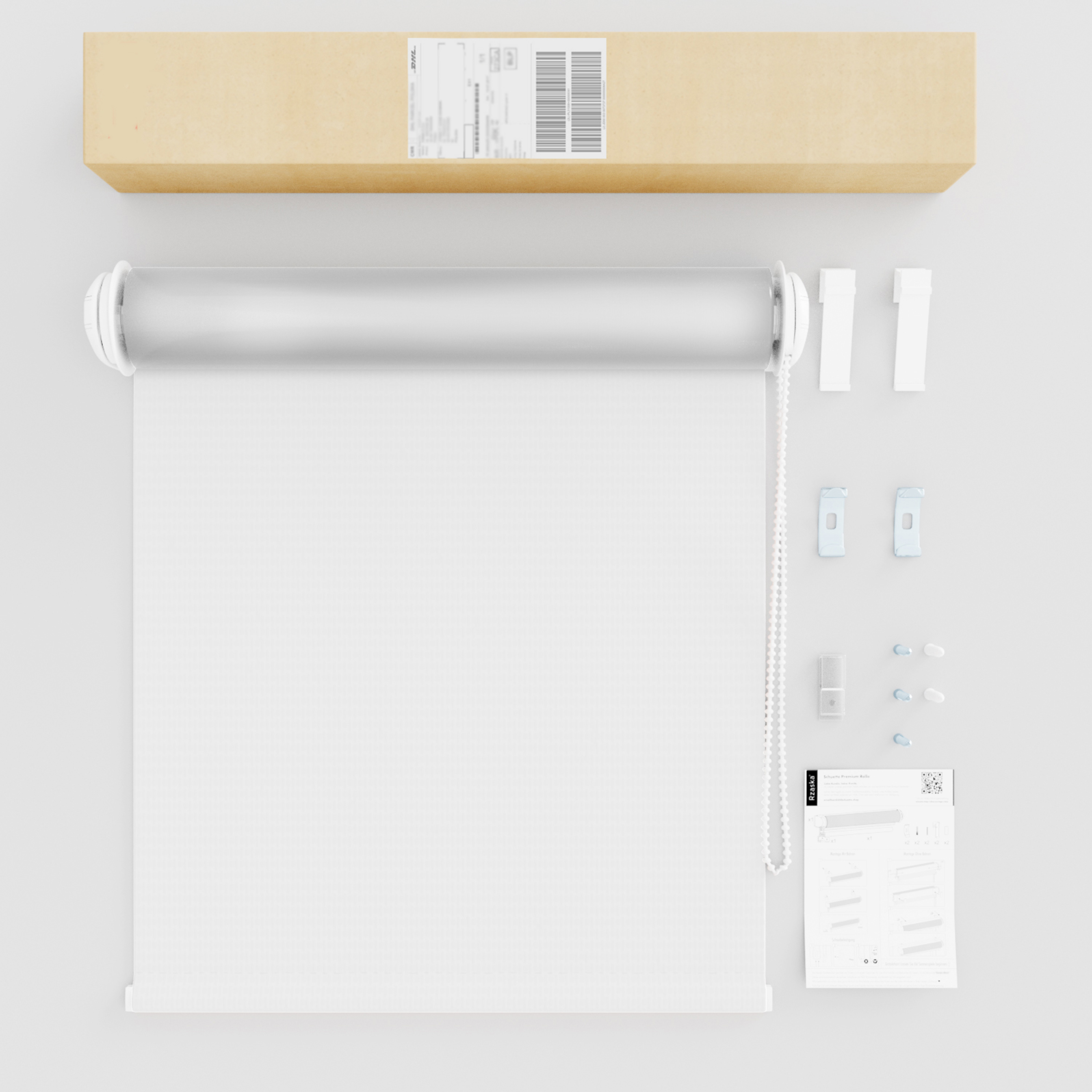 Roleta zaciemniająca Rząska® na wymiar, kolekcja Thermo, uchwyty bezinwazyjne i inwazyjne 2w1 w kolorze Płatek śniegu, białym z profilem białym.