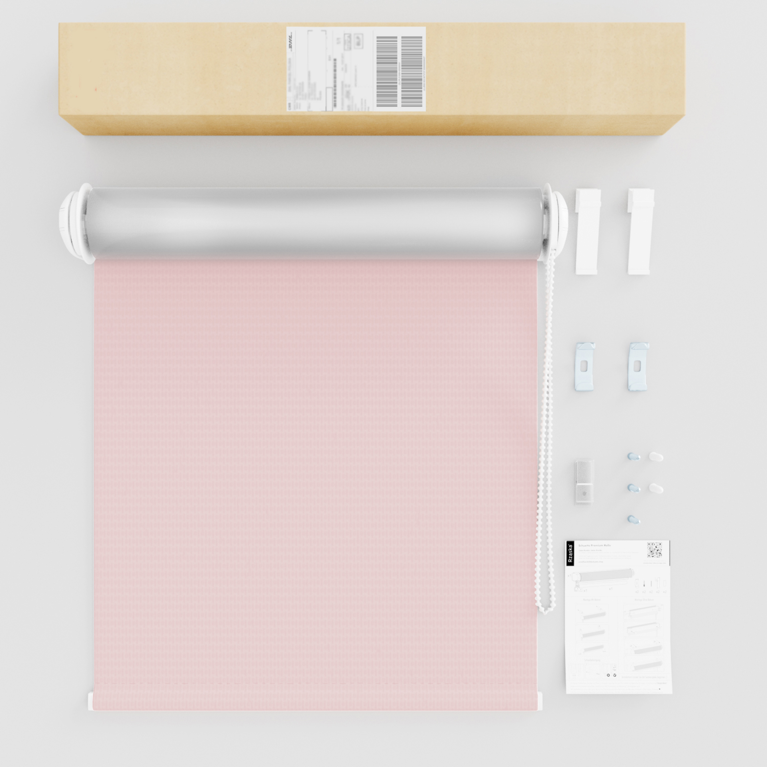 Roleta zaciemniająca Rząska® na wymiar, kolekcja Thermo, uchwyty bezinwazyjne i inwazyjne 2w1 w kolorze Pudrowy róż, różowym z profilem białym.
