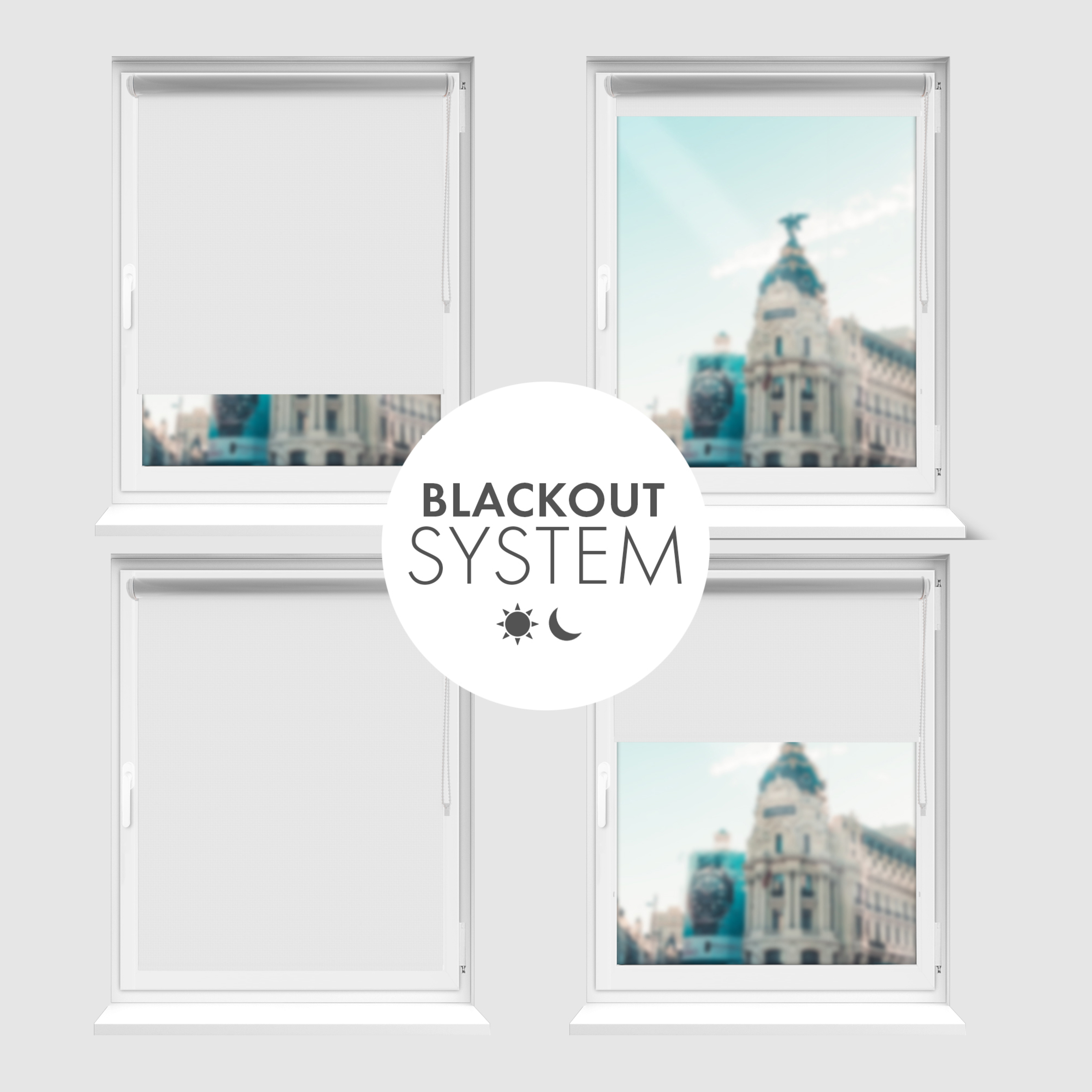 Roleta zaciemniająca Rząska® na wymiar, kolekcja Thermo, uchwyty bezinwazyjne i inwazyjne 2w1 w kolorze Płatek śniegu, białym z profilem białym.