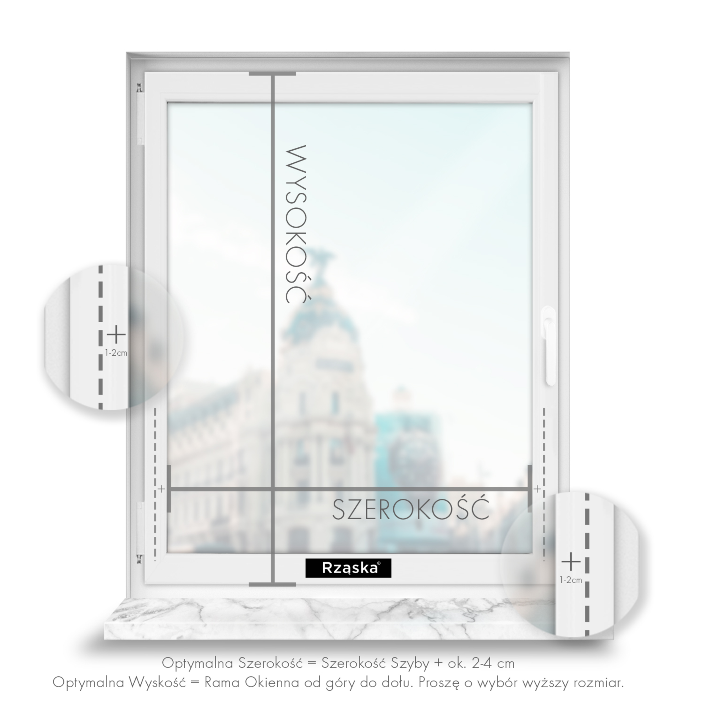 Nowoczesne rolety Rząska® na wymiar, kolekcja Dzień i Noc, uchwyty bezinwazyjne i inwazyjne 2w1 w kolorze Zamek z piasku, beżowym z profilem białym.