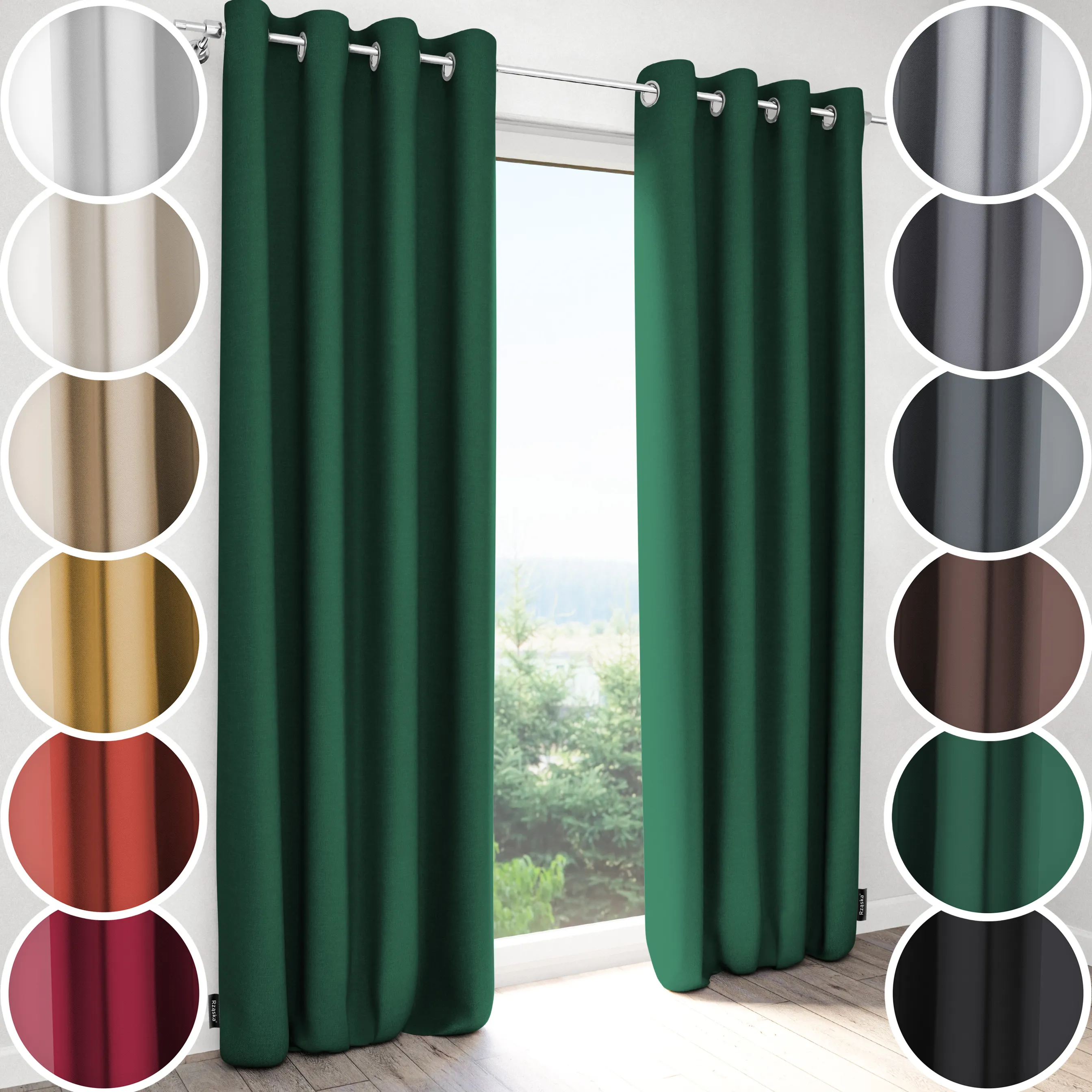 Zasłony zaciemniające Rząska® na przelotkach z kolekcji Century Black, łatwe w pielęgnacji, w kolorze Almond Milk, beżowym.