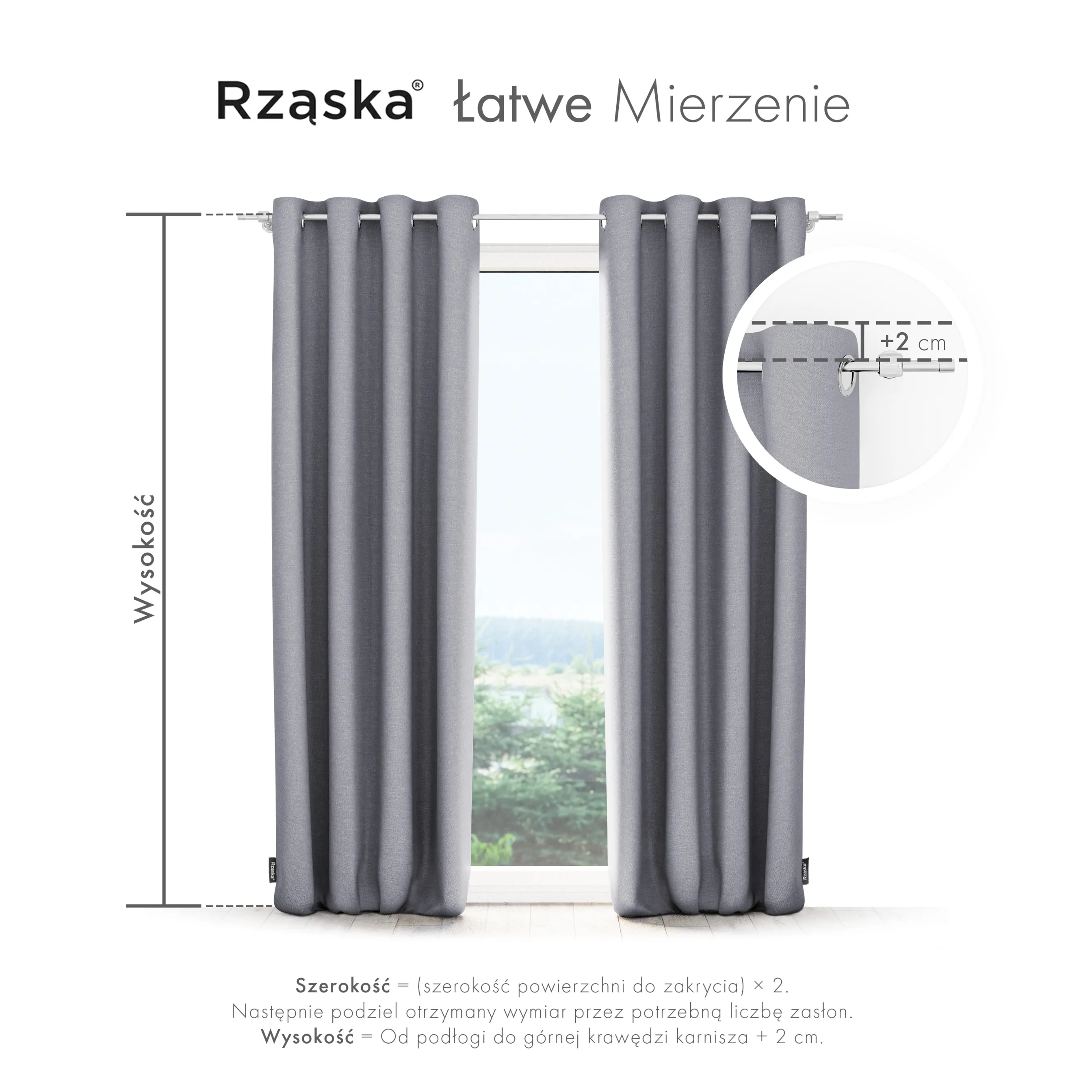 Zasłony zaciemniające Rząska® na przelotkach z kolekcji Century Black, łatwe w pielęgnacji, w kolorze Fine Platinum, szarym.