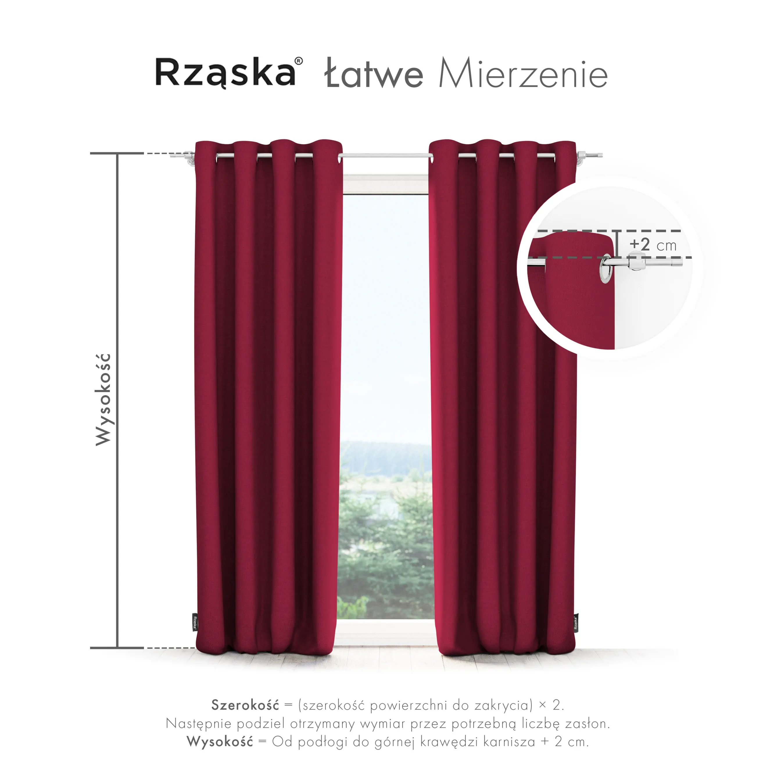 Zasłony zaciemniające Rząska® na przelotkach z kolekcji Century Black, łatwe w pielęgnacji, w kolorze Fire Dance, czerwonym.