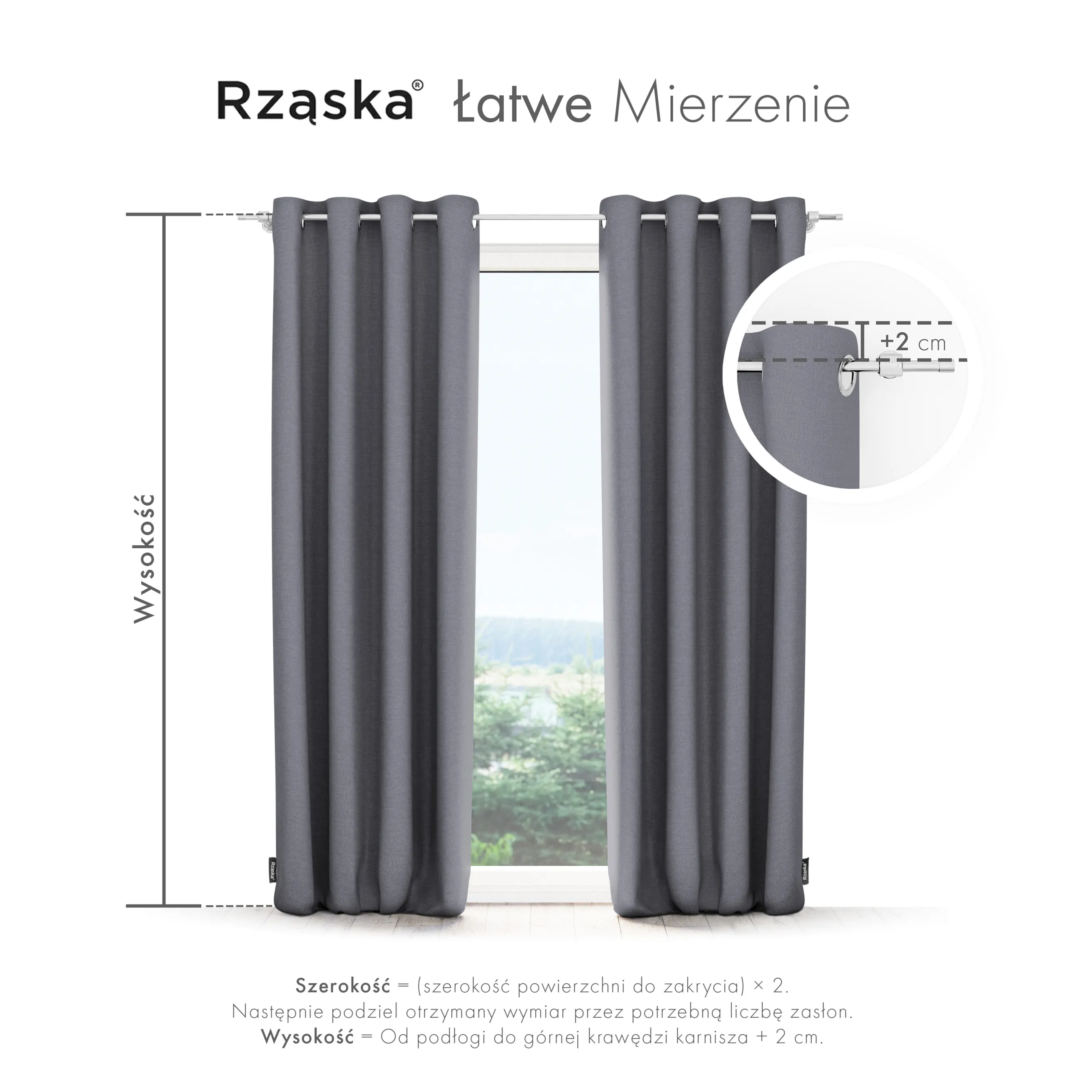 Zasłony zaciemniające Rząska® na przelotkach z kolekcji Century Black, łatwe w pielęgnacji, w kolorze Misty Harbor, szarym.