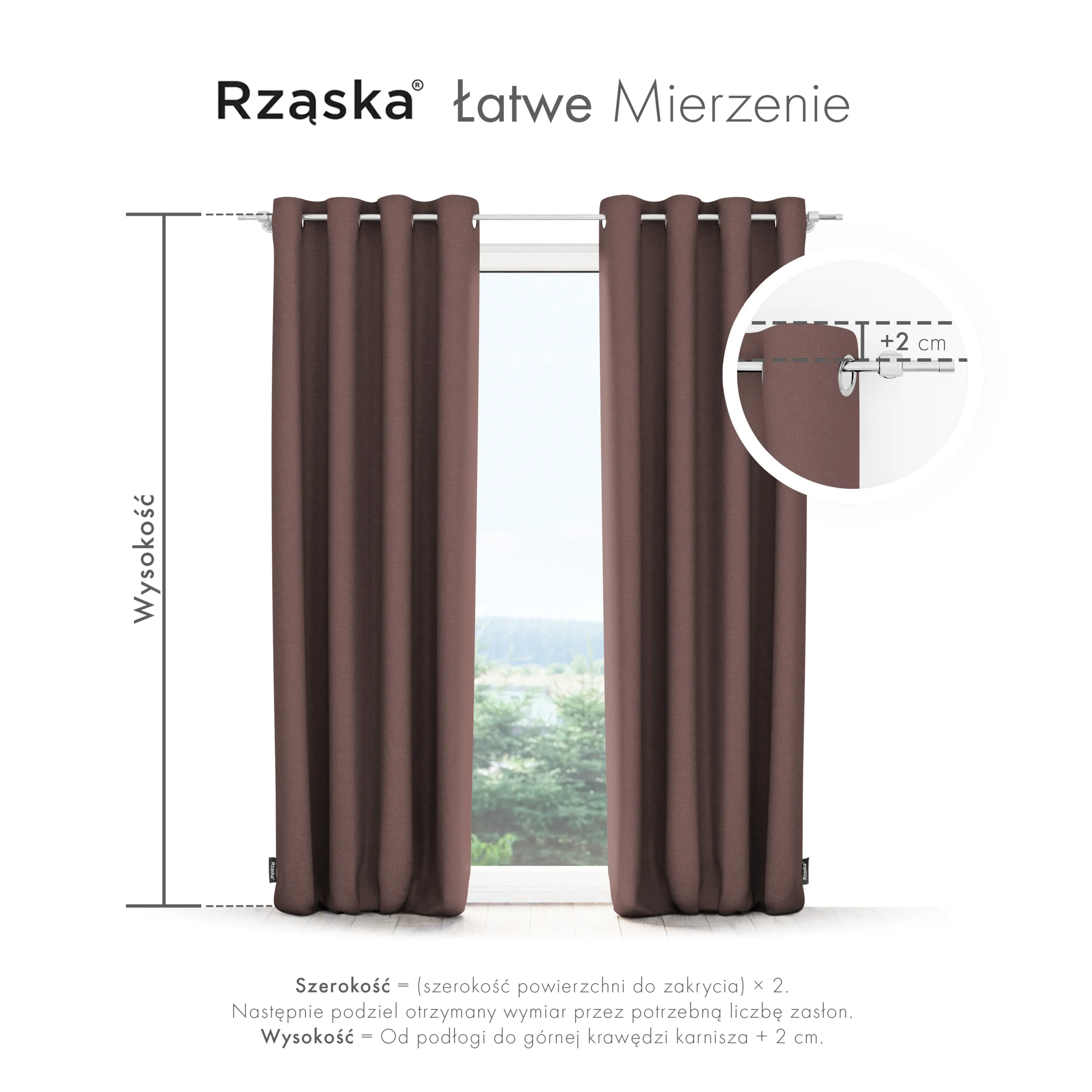 Zasłony zaciemniające Rząska® na przelotkach z kolekcji Century Black, łatwe w pielęgnacji, w kolorze Deep Walnut, brązowym.