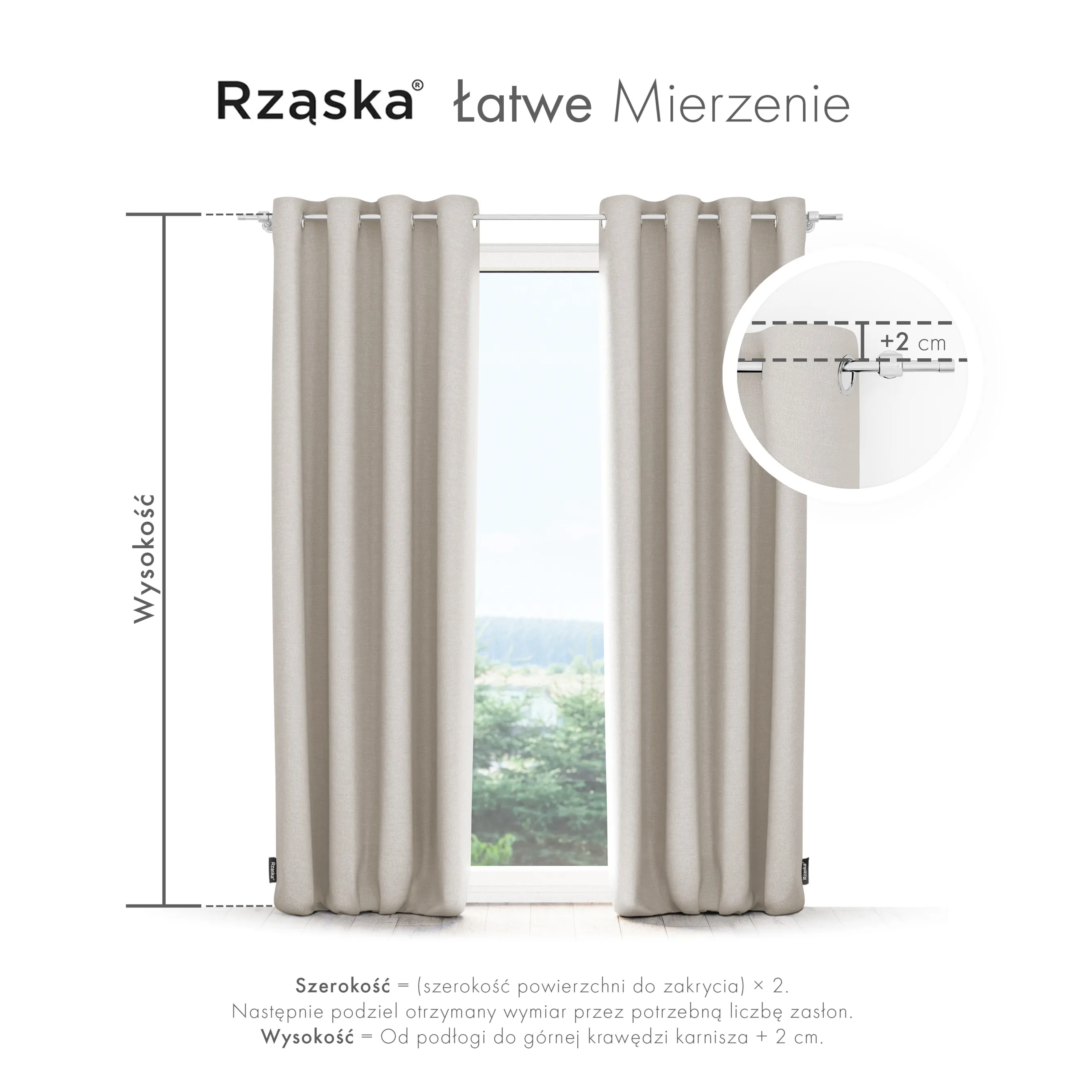 Zasłony zaciemniające Rząska® na przelotkach z kolekcji Century Black, łatwe w pielęgnacji, w kolorze Almond Milk, beżowym.