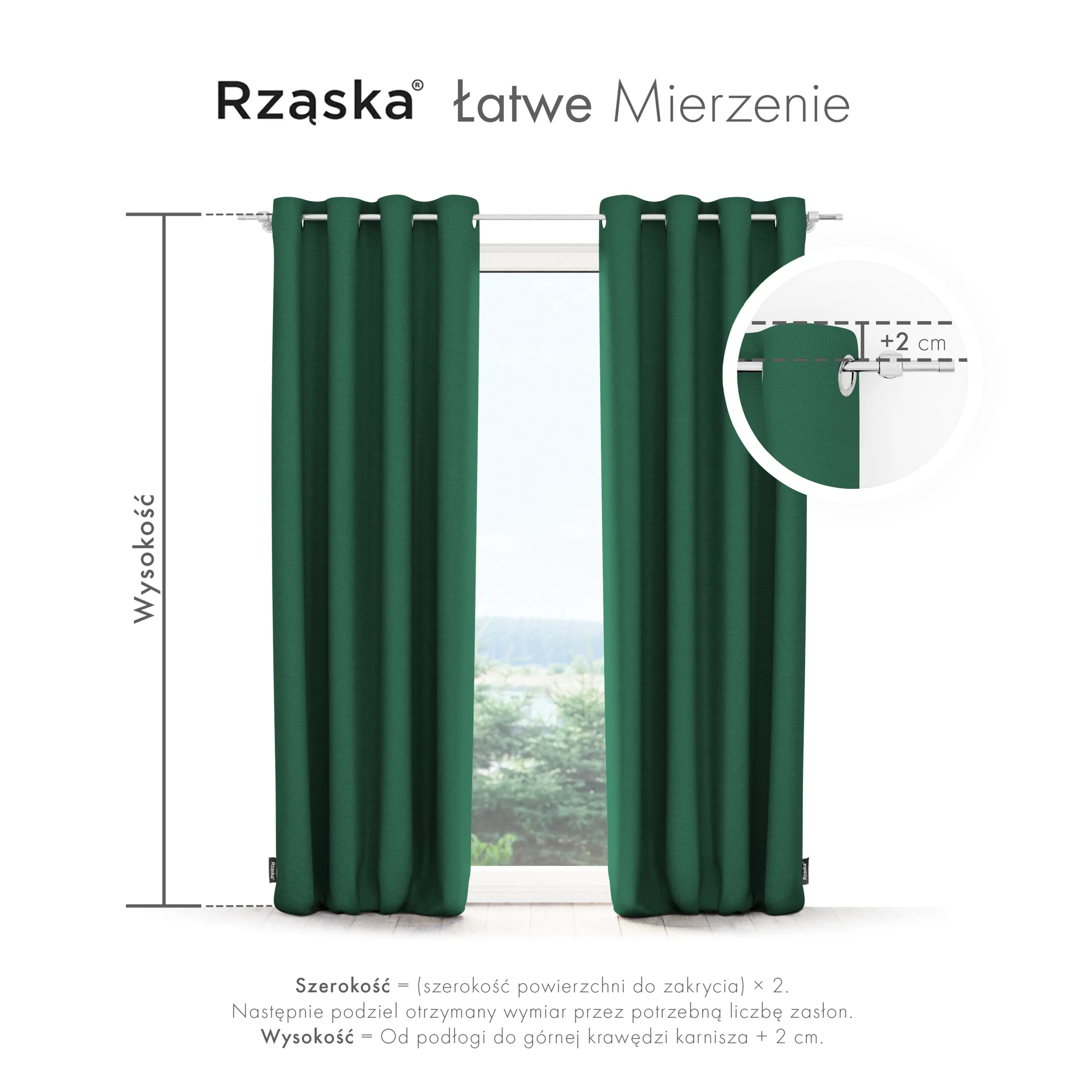 Zasłony zaciemniające Rząska® na przelotkach z kolekcji Century Black, łatwe w pielęgnacji, w kolorze Cactus Bloom, zielonym.