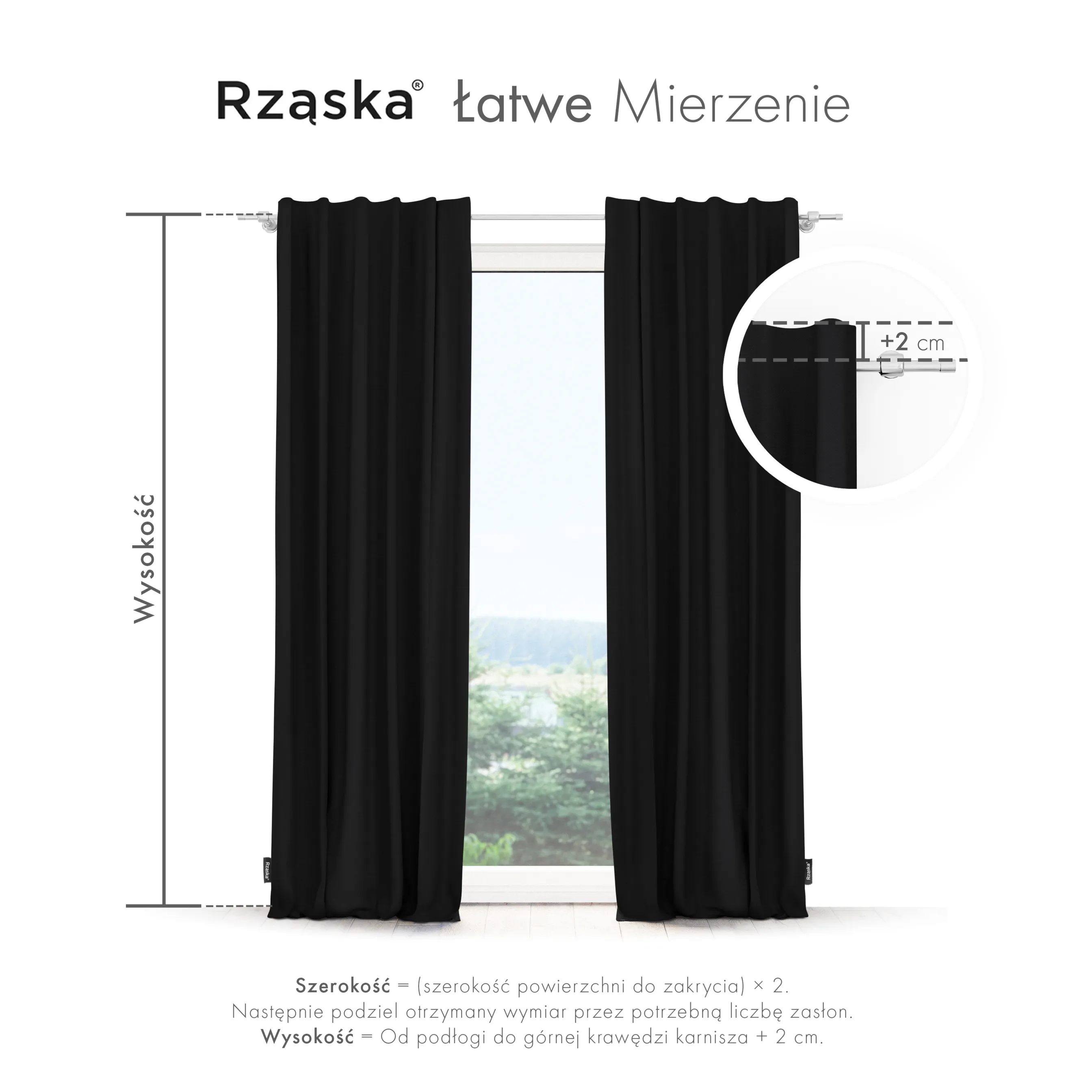 Zasłony zaciemniające Rząska® na taśmie z kolekcji Century Black, łatwe w pielęgnacji, w kolorze Raven Feather, czarnym.