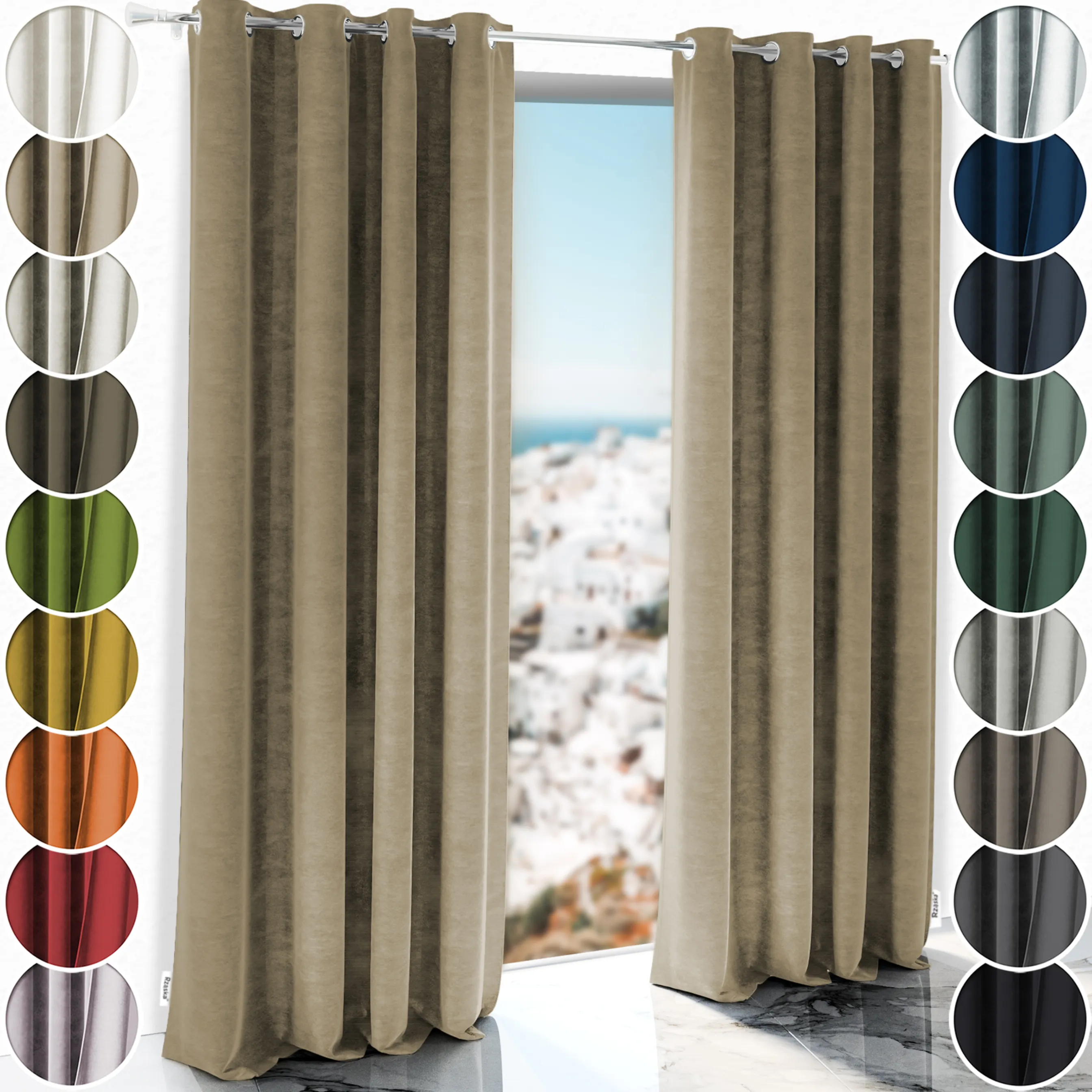 Zasłony zaciemniające Rząska® na przelotkach z kolekcji Millenium Velvet, 1 sztuka szyta na wymiar w kolorze Brown Teddy, beżowym.