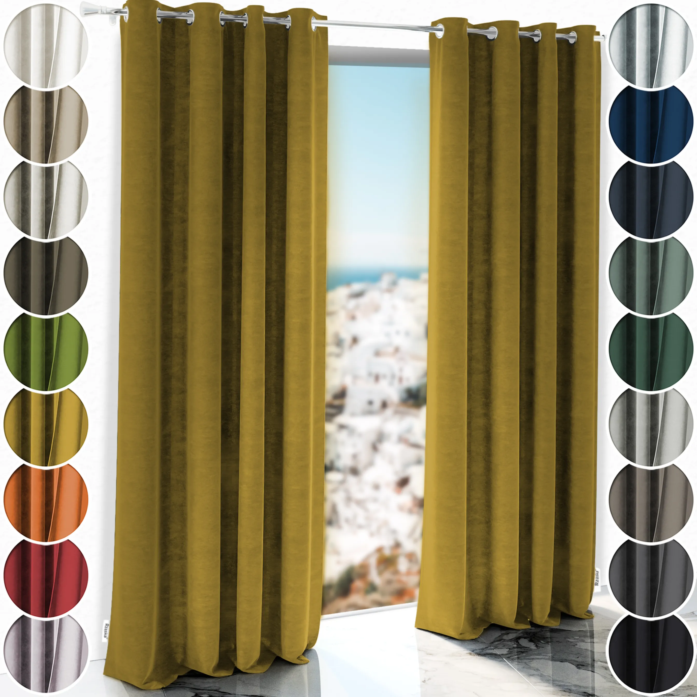 Zasłony zaciemniające Rząska® na przelotkach z kolekcji Millenium Velvet, 1 sztuka szyta na wymiar w kolorze Butterscotch, żółtym.