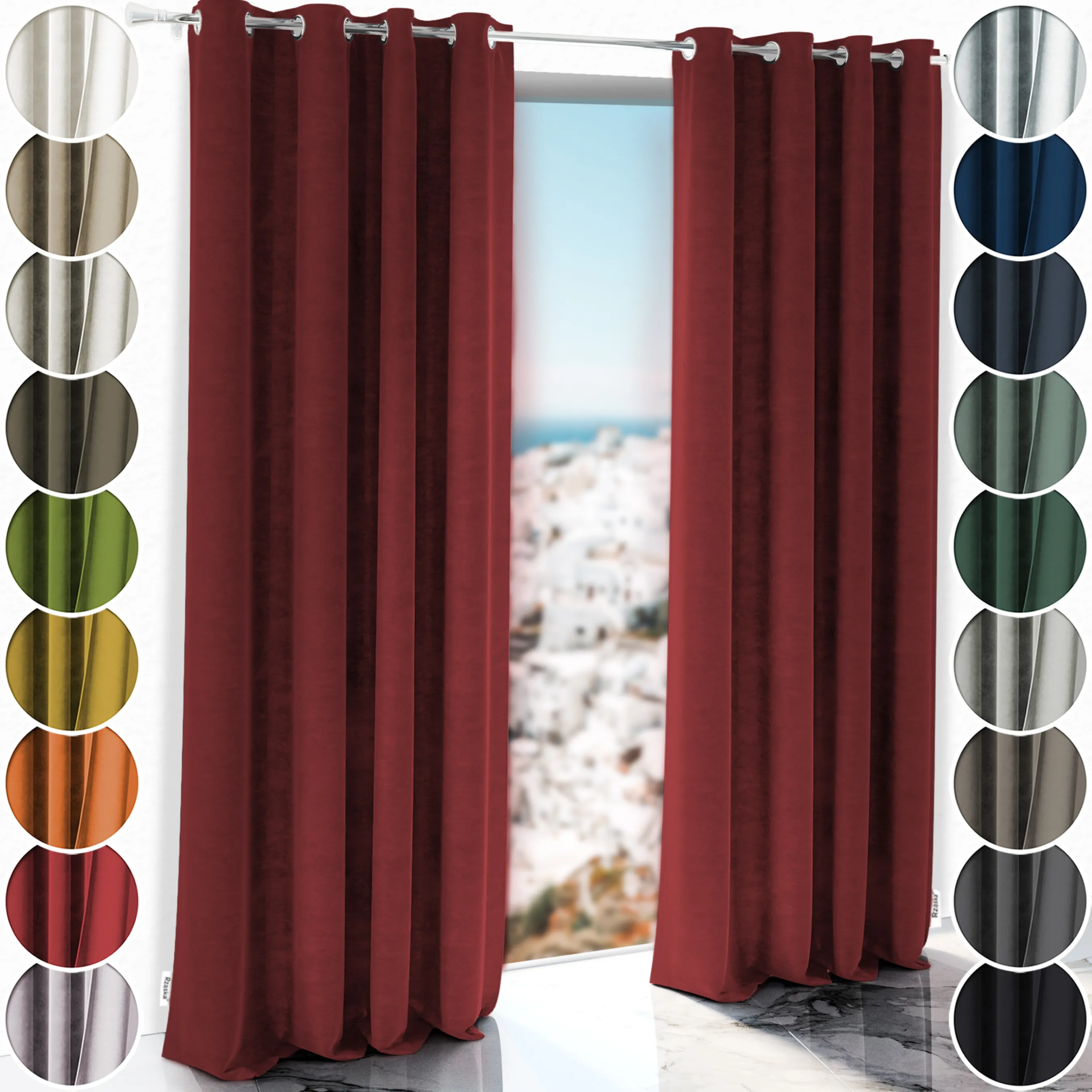 Zasłony zaciemniające Rząska® na przelotkach z kolekcji Millenium Velvet, 1 sztuka szyta na wymiar w kolorze Carmine, czerwonym.