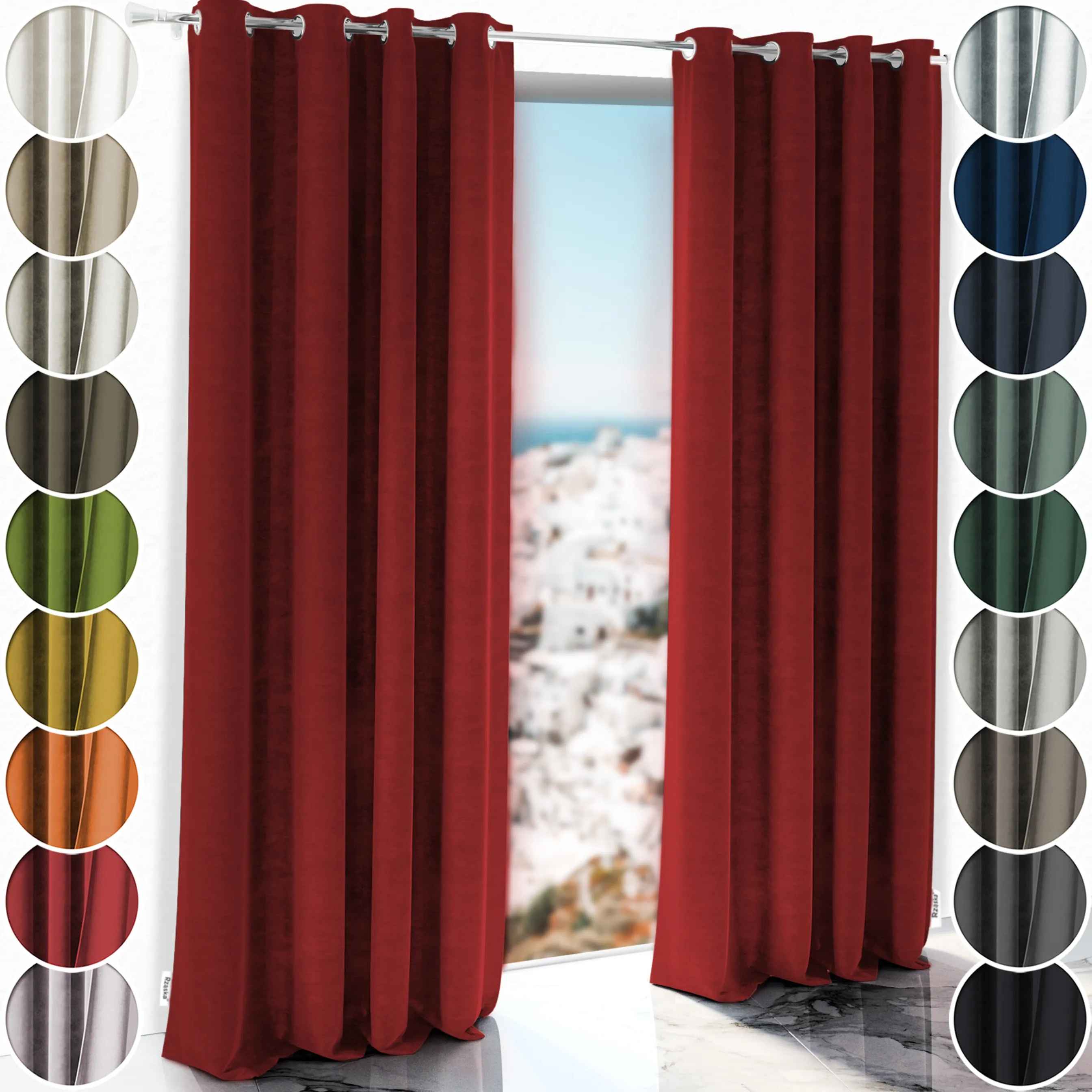 Zasłony zaciemniające Rząska® na przelotkach z kolekcji Millenium Velvet, 1 sztuka szyta na wymiar w kolorze Sangria, czerwonym.