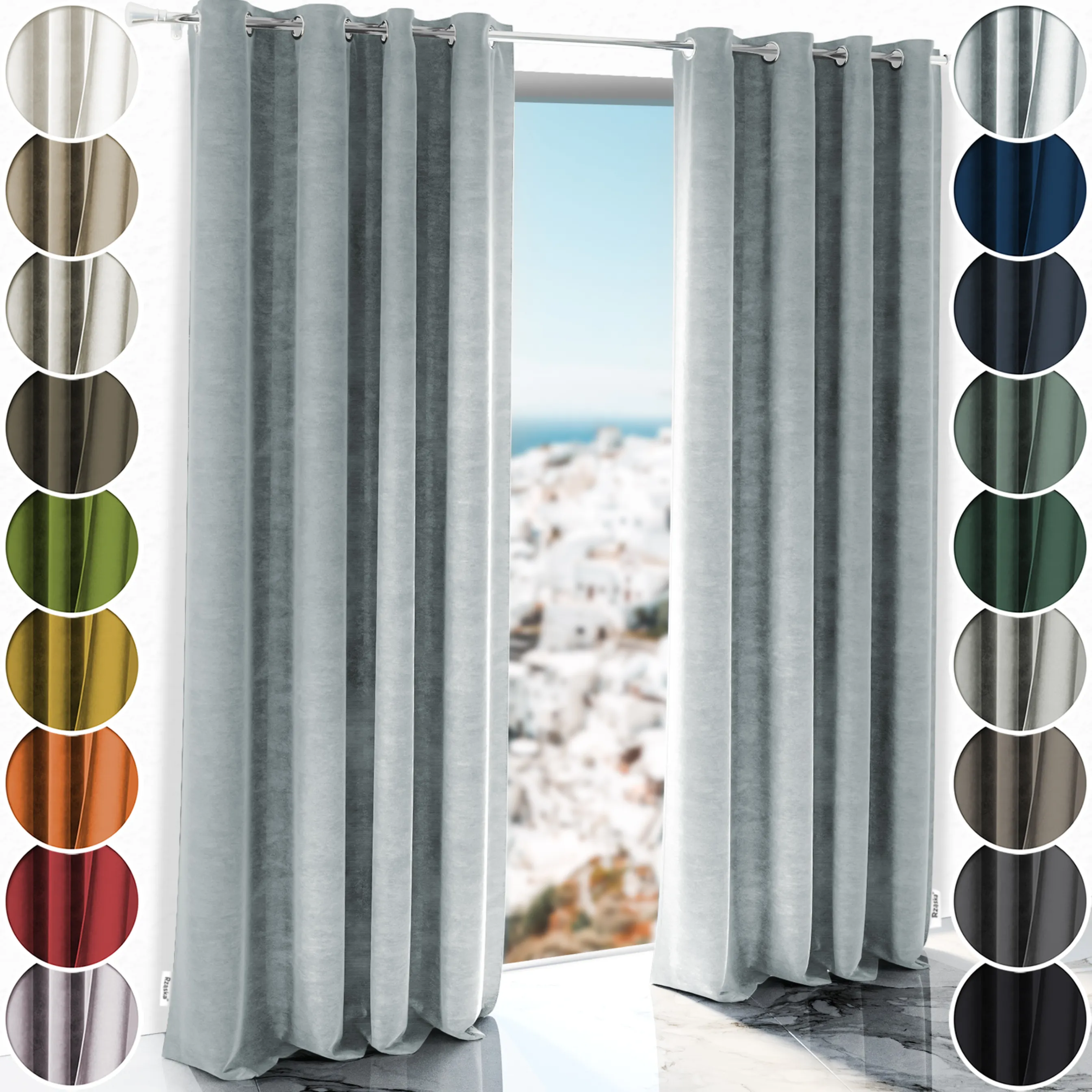 Zasłony zaciemniające Rząska® na przelotkach z kolekcji Millenium Velvet, 1 sztuka szyta na wymiar w kolorze Koala Shade, szarym.