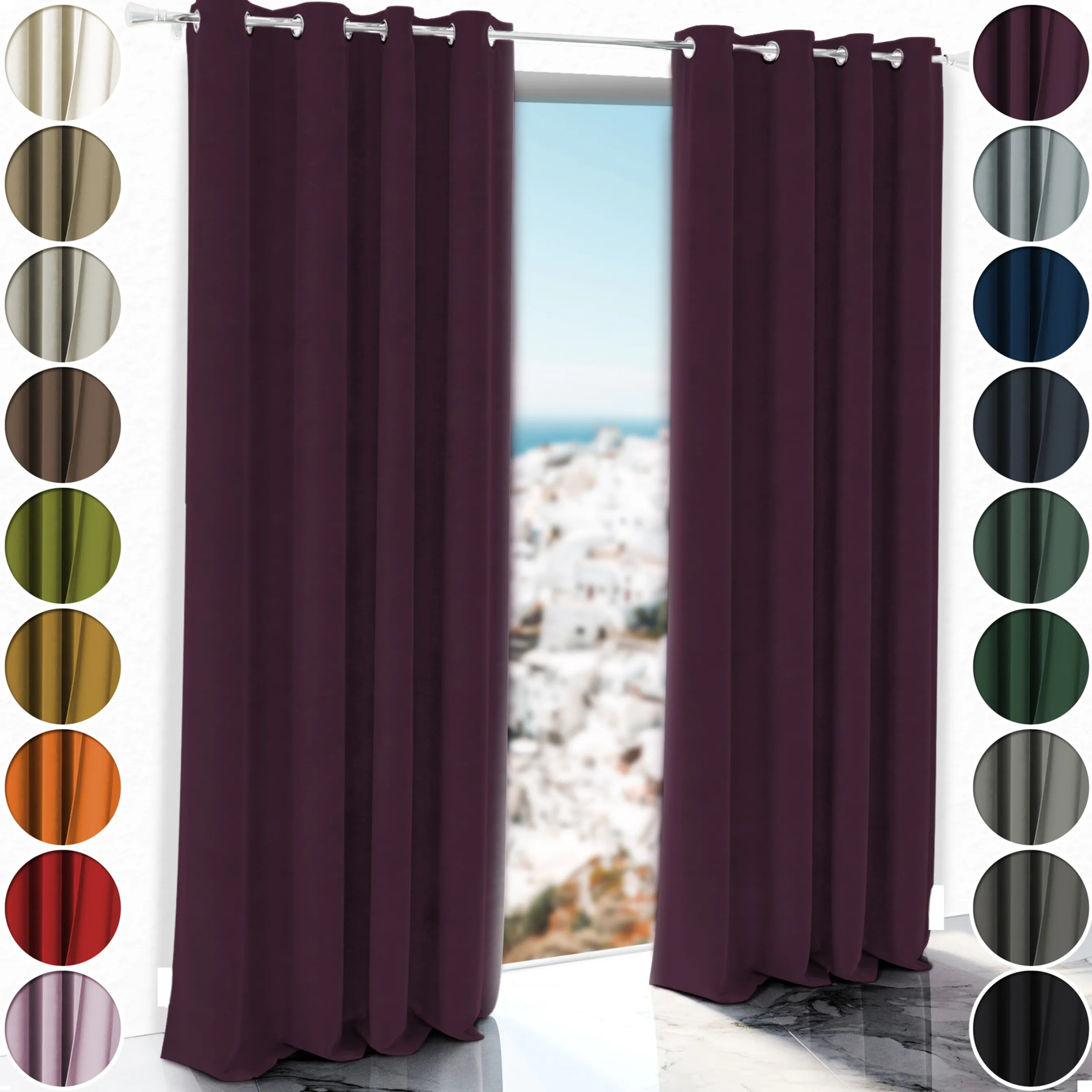 Zasłony zaciemniające Rząska® na przelotkach z kolekcji Millenium Velvet, 1 sztuka szyta na wymiar w kolorze Plum, fioletowym.