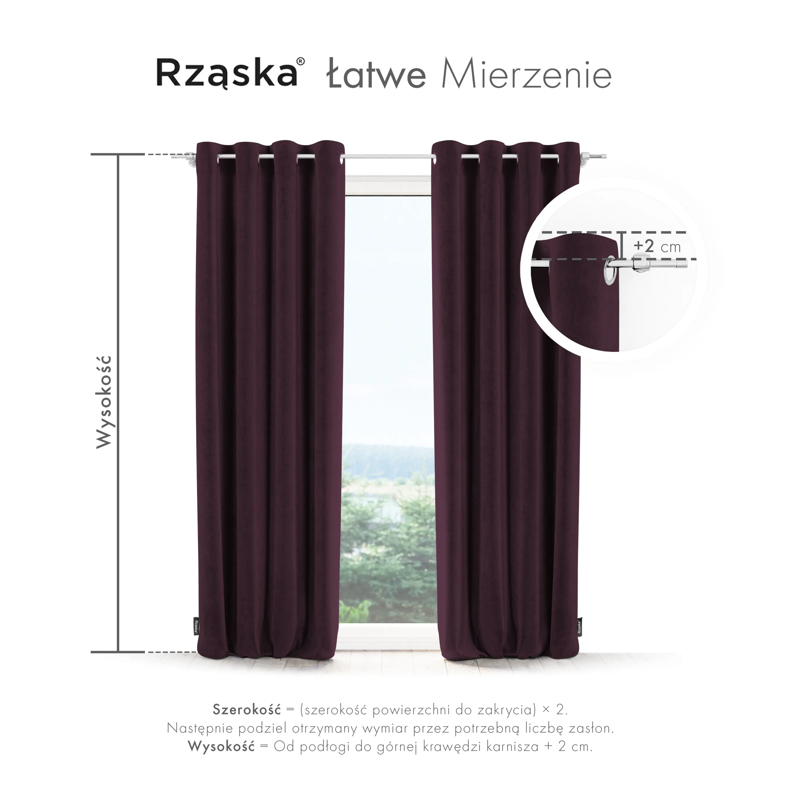 Zasłony zaciemniające Rząska® na przelotkach z kolekcji Millenium Velvet, 1 sztuka szyta na wymiar w kolorze Plum, fioletowym.