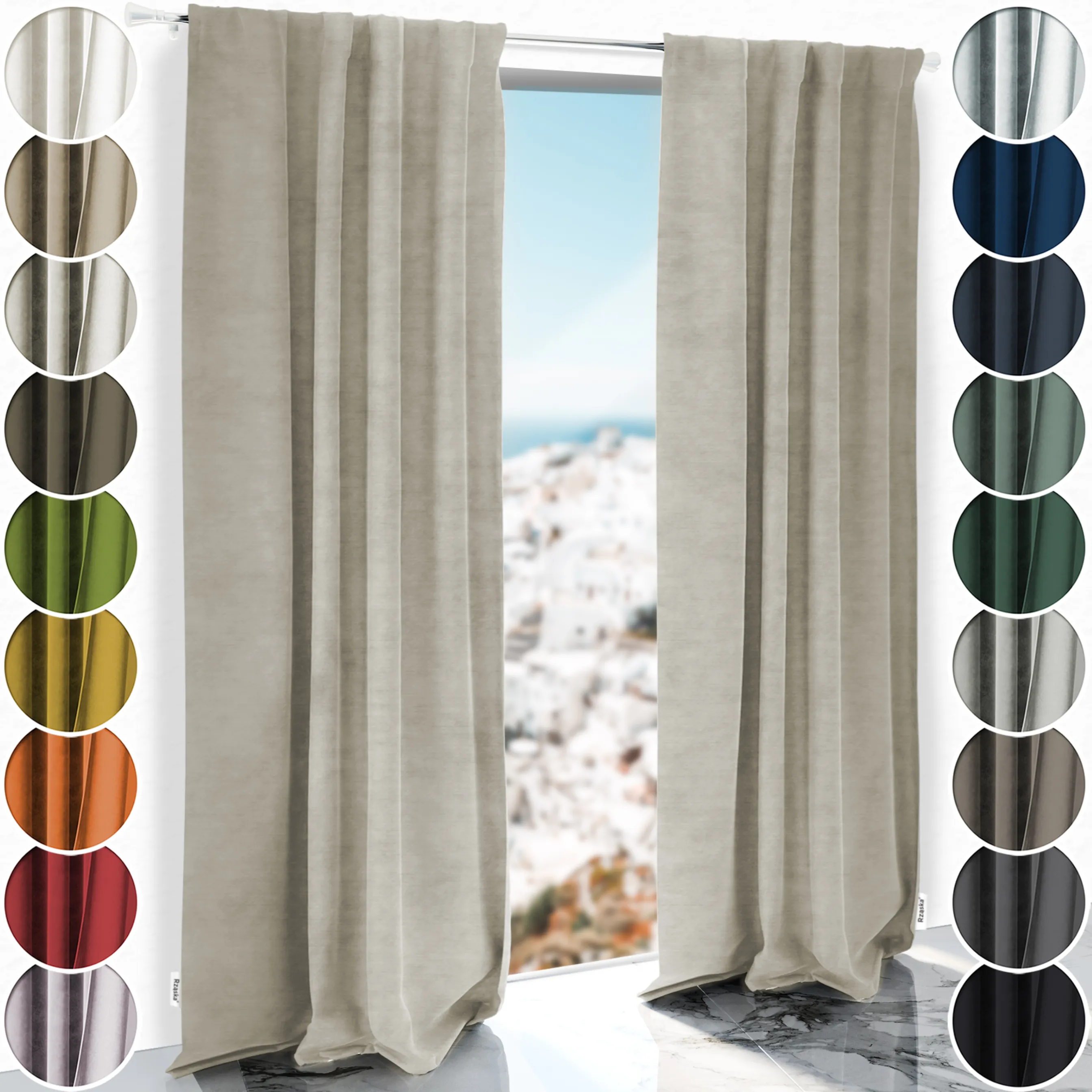 Zasłony zaciemniające Rząska® na taśmie z kolekcji Millenium Velvet, 1 sztuka szyta na wymiar w kolorze Polar Bear, biało-szarym.