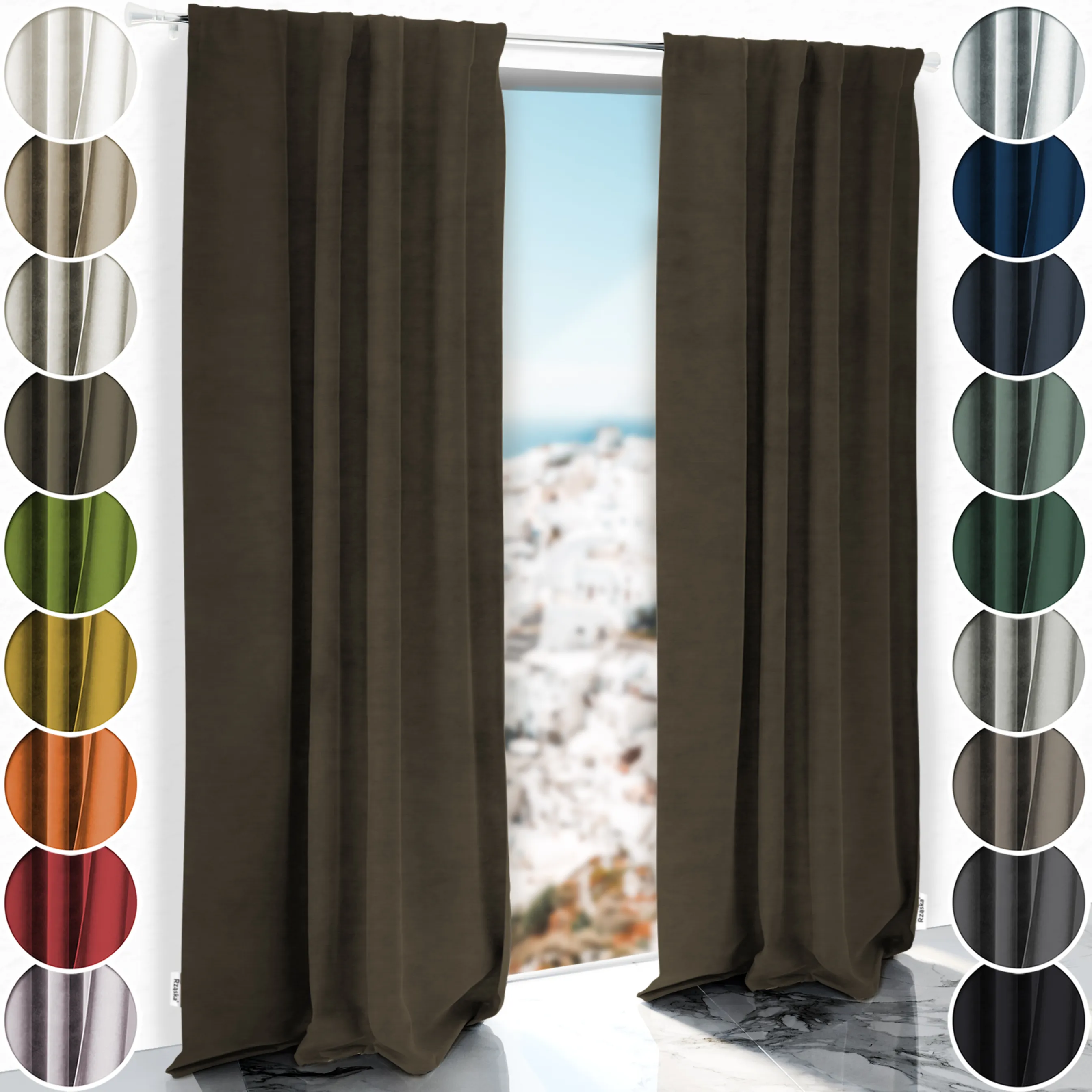 Zasłony zaciemniające Rząska® na taśmie z kolekcji Millenium Velvet, 1 sztuka szyta na wymiar w kolorze Bright Lead, brązowym.