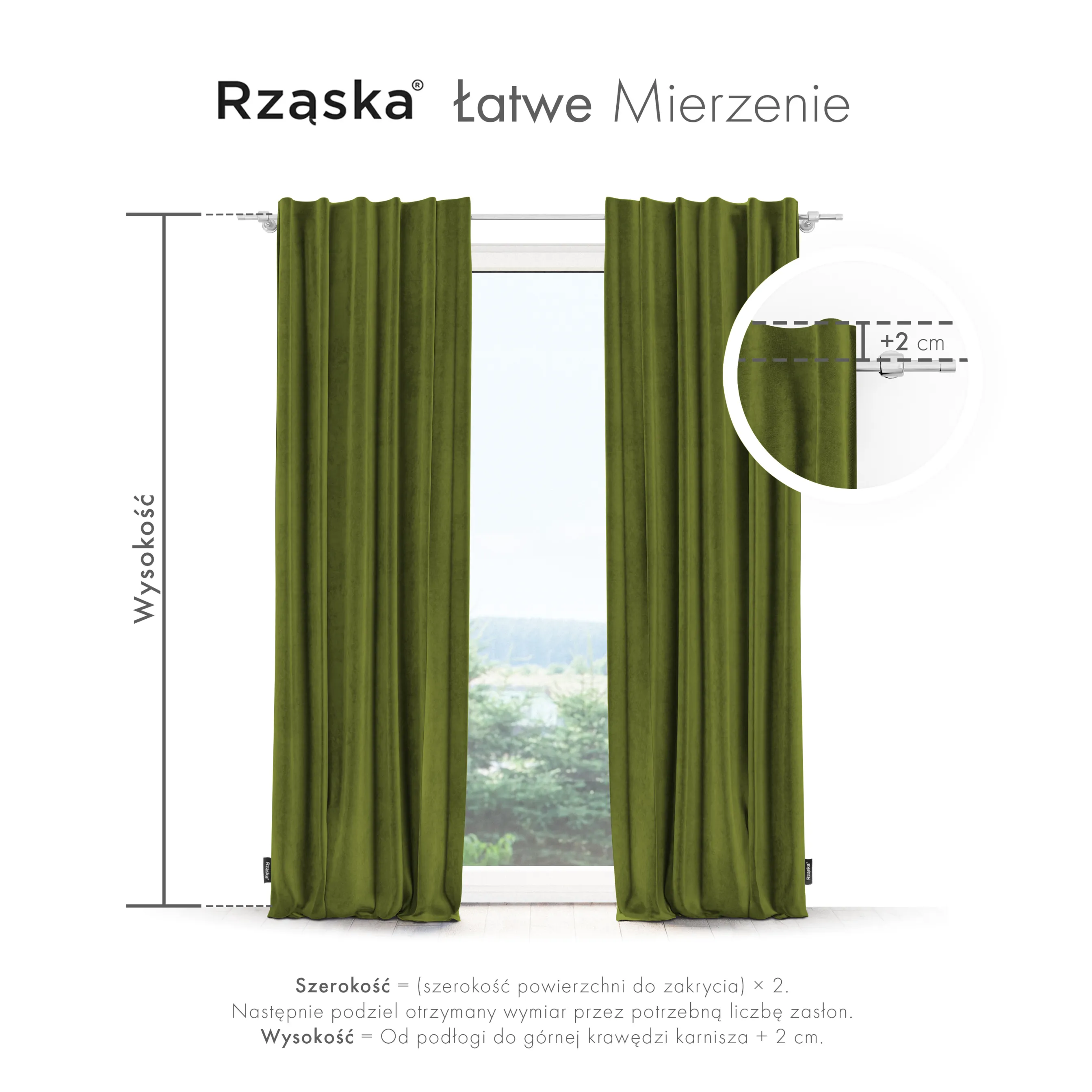 Zasłony zaciemniające Rząska® na taśmie z kolekcji Millenium Velvet, 1 sztuka szyta na wymiar w kolorze Olives Garden zielonym.