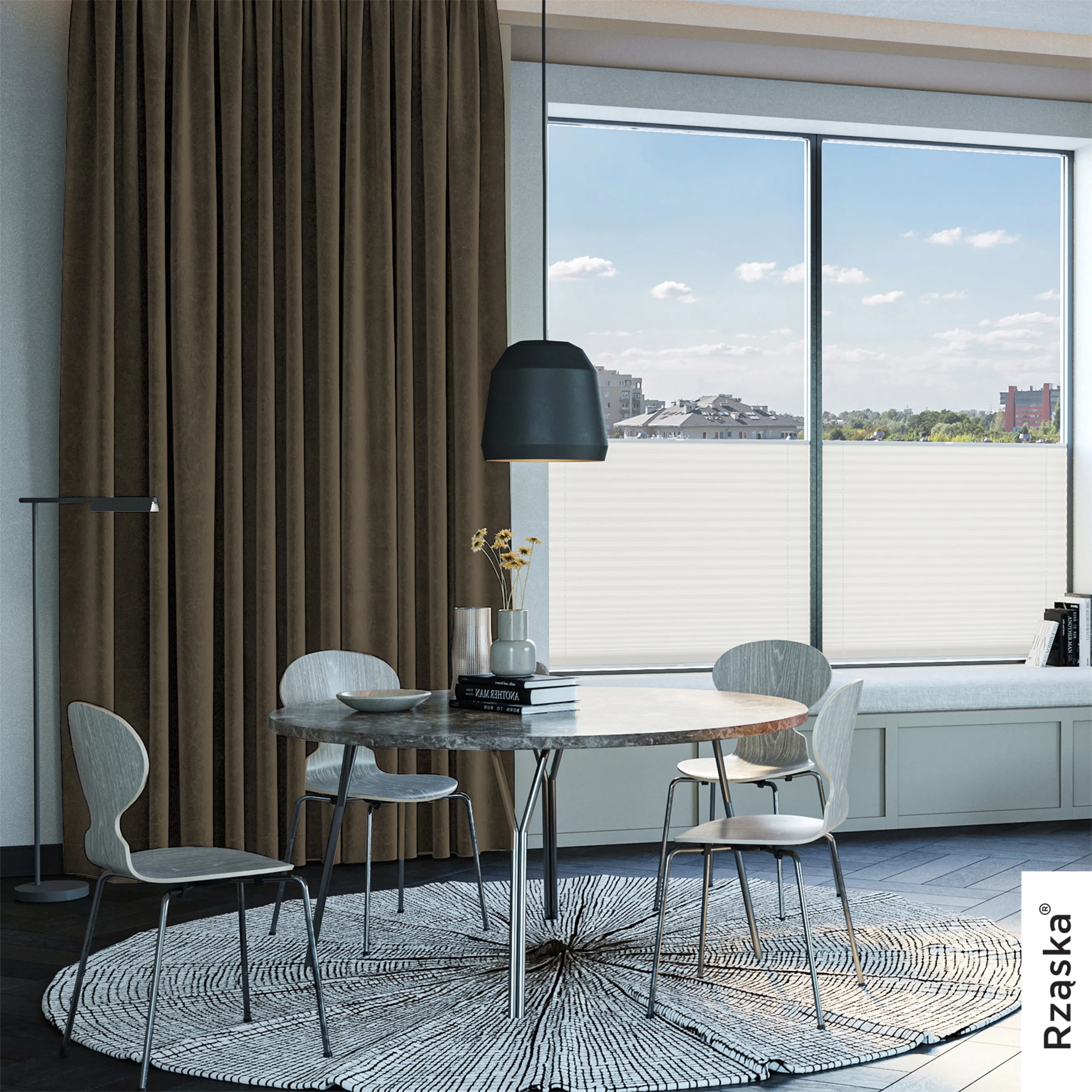 Zasłony zaciemniające Rząska® na przelotkach z kolekcji Millenium Velvet, 1 sztuka szyta na wymiar w kolorze Bright Lead, brązowym.