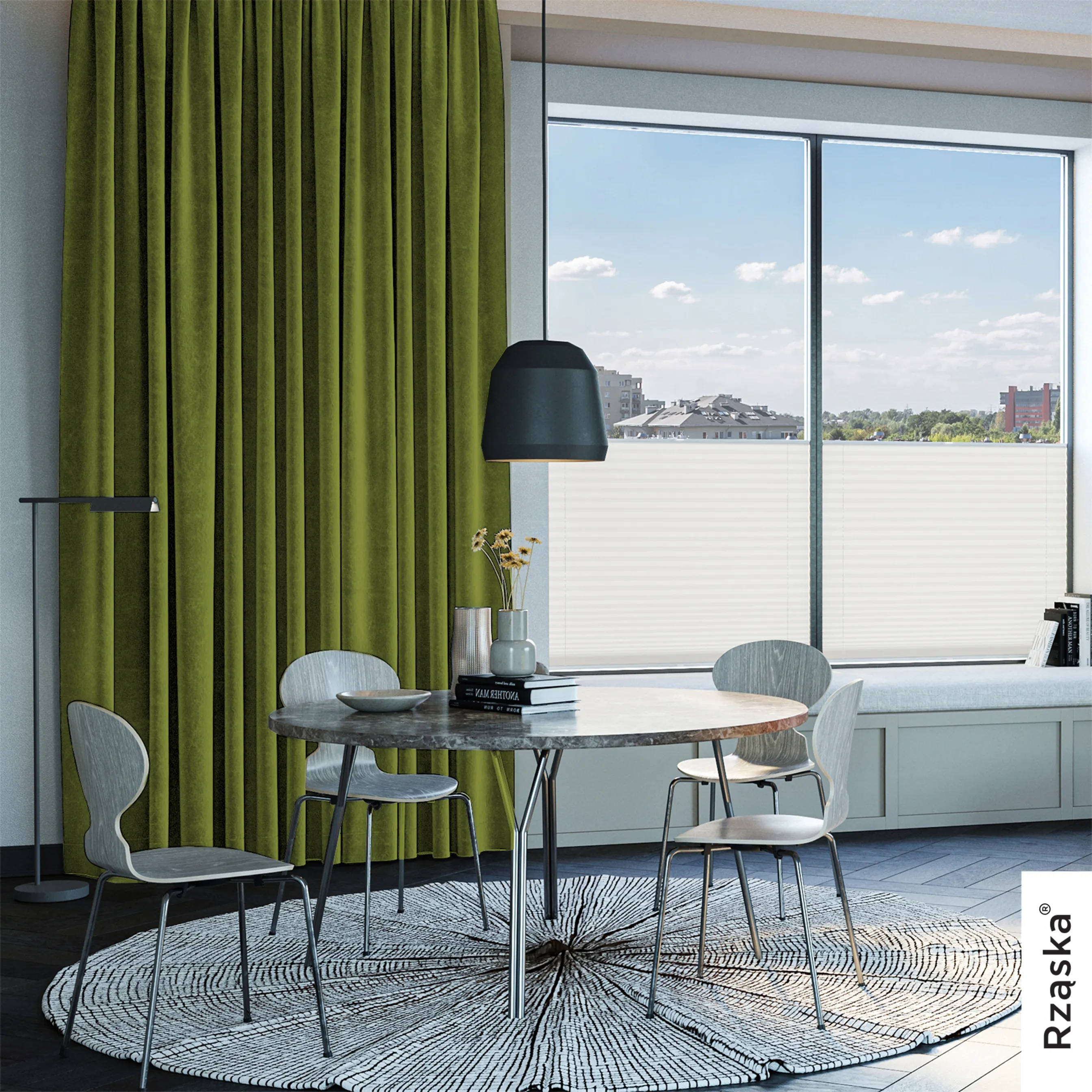 Zasłony zaciemniające Rząska® na przelotkach z kolekcji Millenium Velvet, 1 sztuka szyta na wymiar w kolorze Olives Garden zielonym.