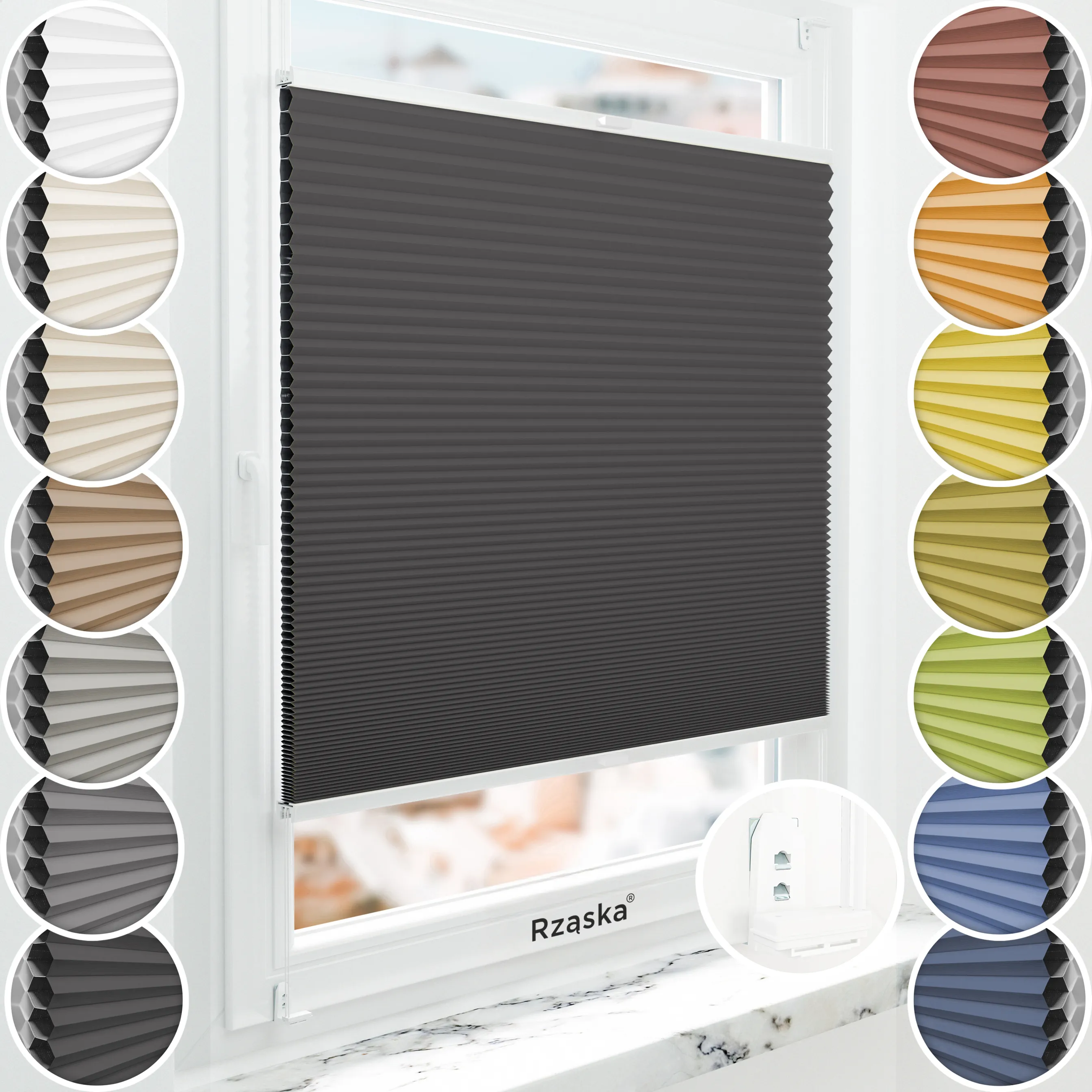 Inwazyjne plisy zaciemniające Rząska® na wymiar o strukturze plastra miodu kolekcja Honeycomb w kolorze Gwiaździsta noc, czarnym z profilem białym.