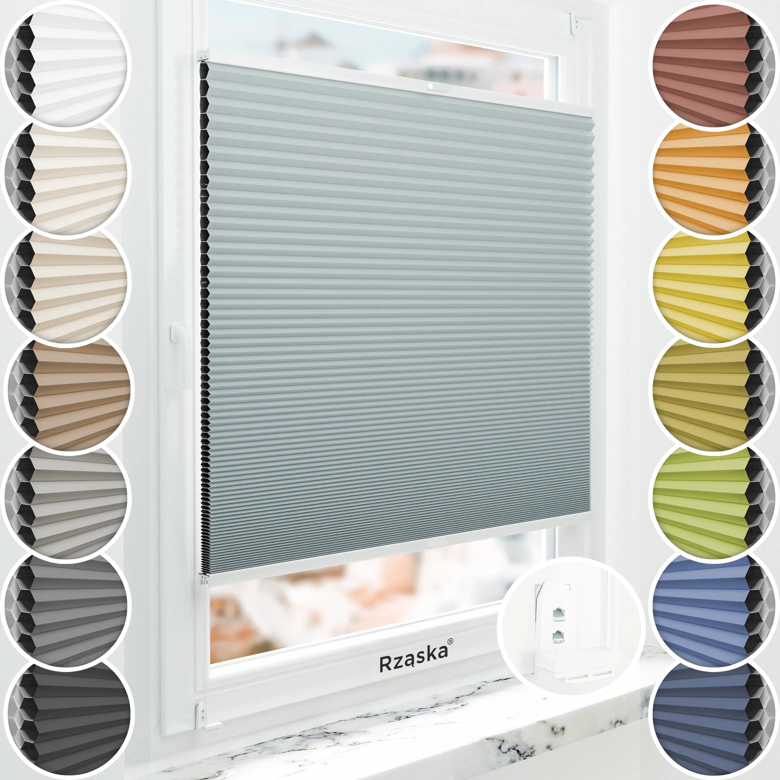 Inwazyjne plisy zaciemniające Rząska® na wymiar o strukturze plastra miodu kolekcja Honeycomb w kolorze Siódme niebo, pastelowy błękit z profilem białym.