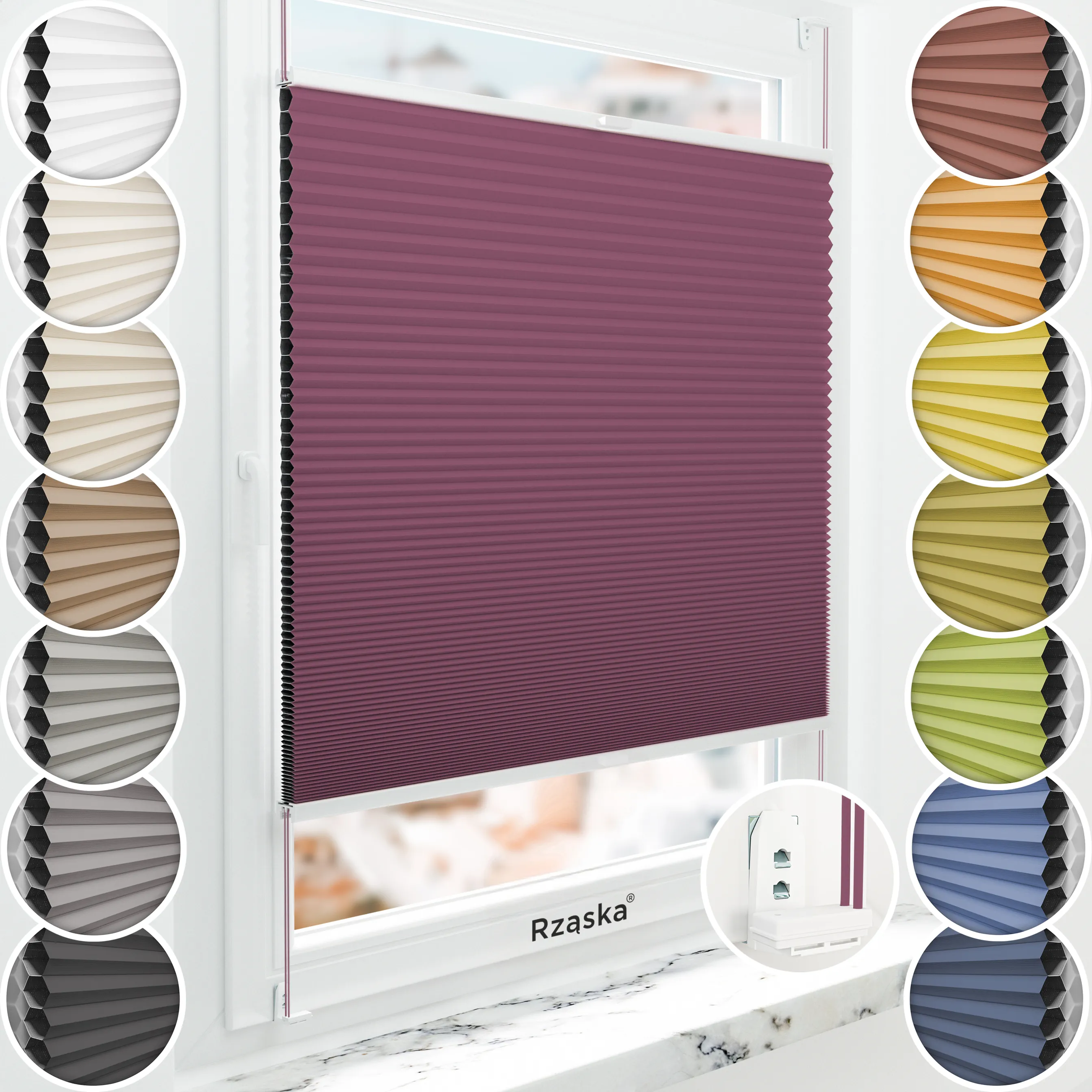 Inwazyjne plisy zaciemniające Rząska® na wymiar o strukturze plastra miodu kolekcja Honeycomb w kolorze Red Velvet , fioletowo-czerwonym z profilem białym.
