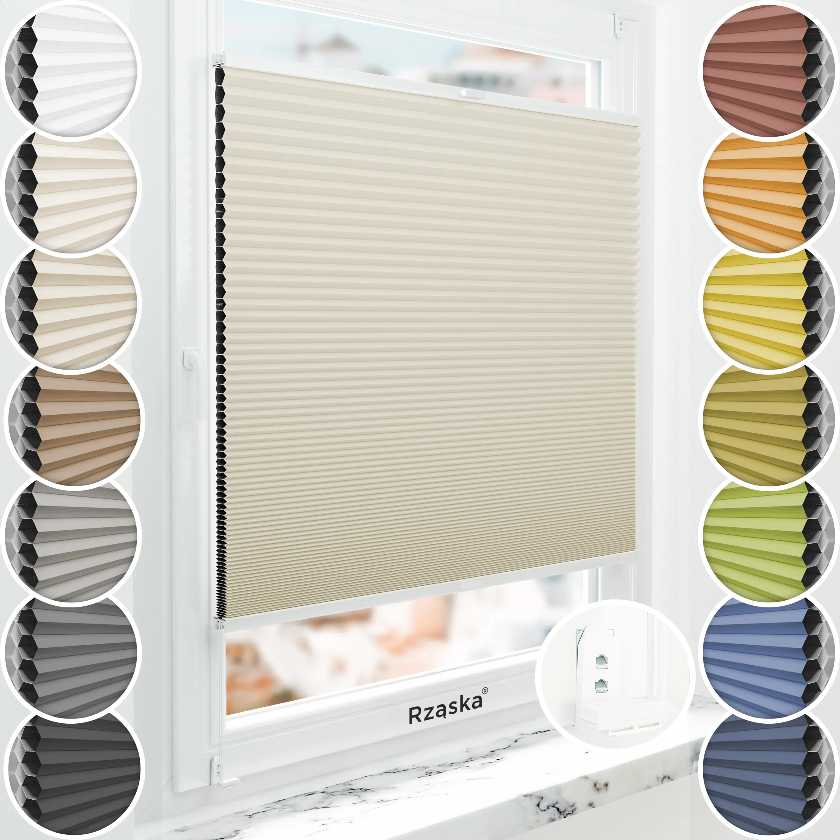 Inwazyjne plisy zaciemniające Rząska® na wymiar o strukturze plastra miodu kolekcja Honeycomb w kolorze Belgijskie Gofry, kremowym z profilem białym.