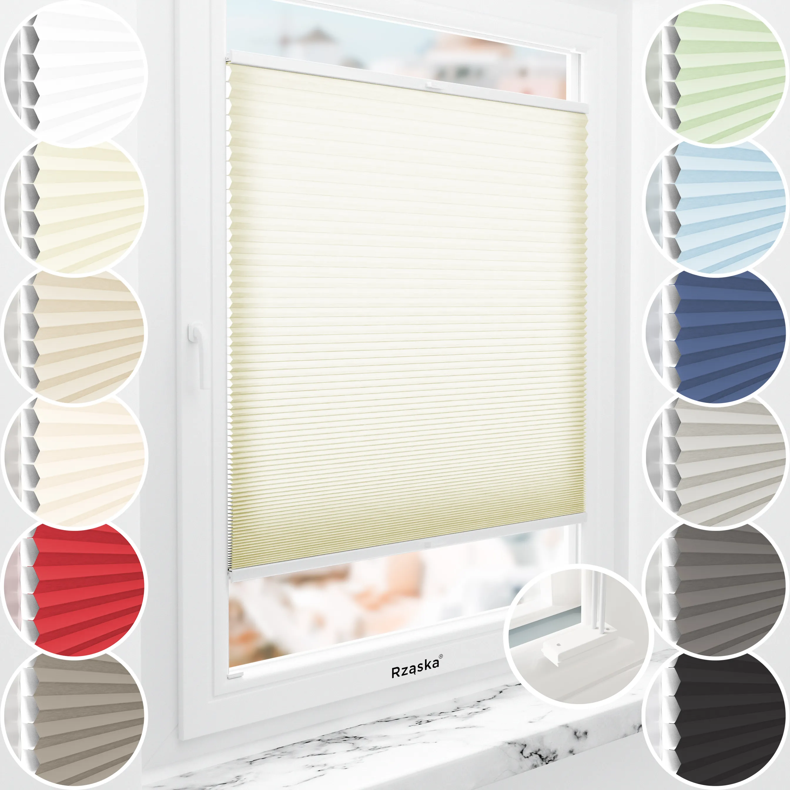 Rząska® inwazyjne plisy zaciemniające na wymiar • Thermo Honeycomb (Plaster Miodu): kolor tkaniny Maślane Ciastko, beżowy • kolor profili biały